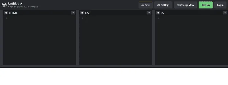 Animações web: tela do CodePen, que torna mais fácil a codificação isolada de animações web.