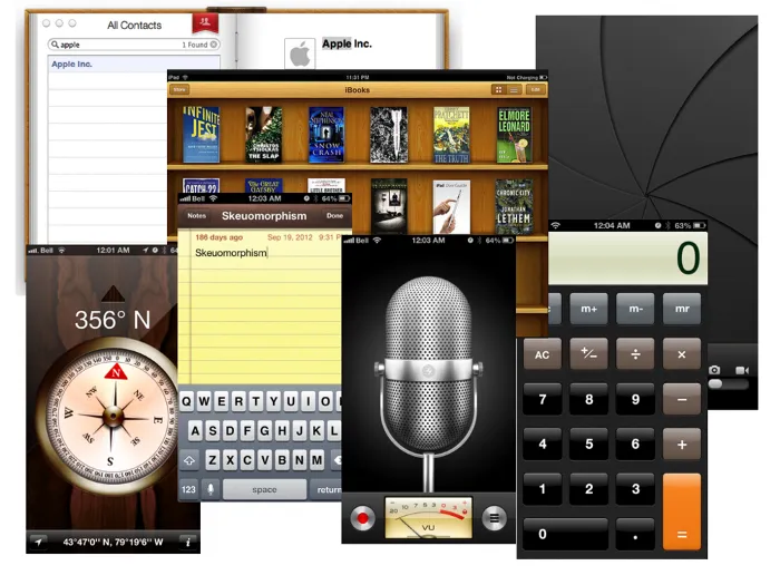 Amostra da interface de alguns programa Mac/Apple.