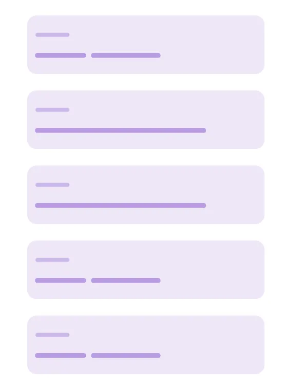 Wireframe de lista com 5 itens.