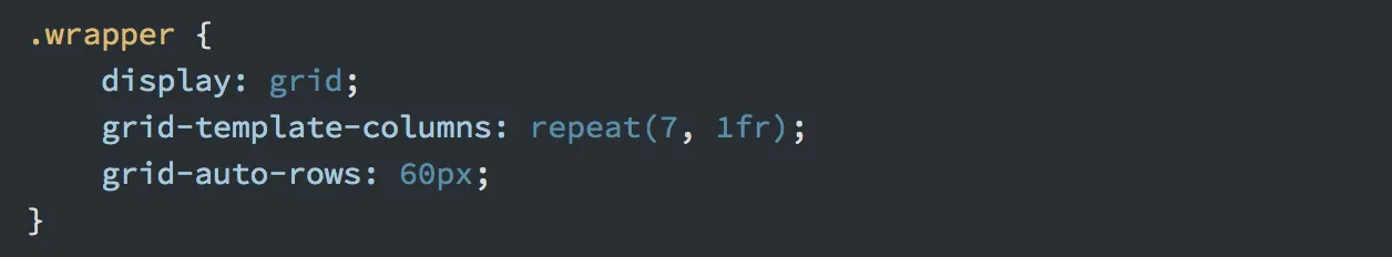 CSS Grid: código para 7 colunas