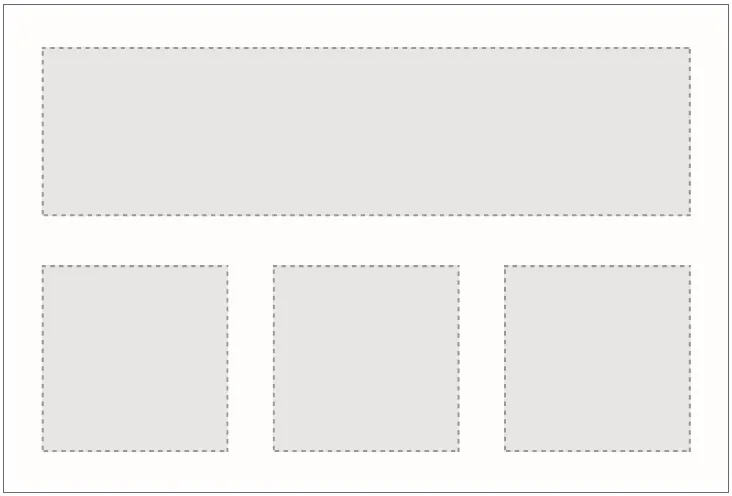 Camada Composição: exemplo de layout clássico, versão esqueleto (ou wireframe).