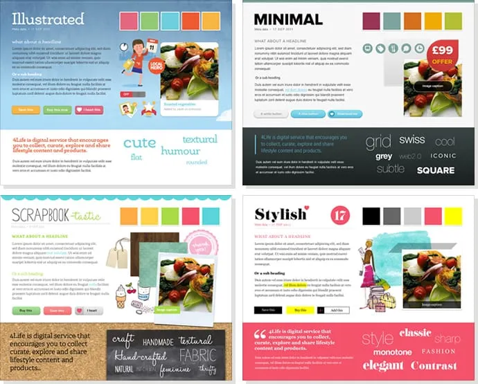 Exploração de design visual: Blocos de estilo (Style tiles)