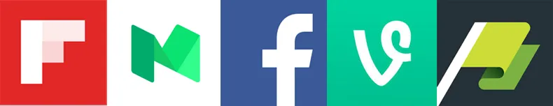 Logos Flipbook, Medium, Facebook, Vine e Primer