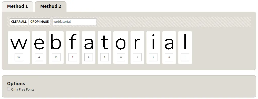 Identificador de fonte: ajuste manual do identificador de fontes em cada letra.