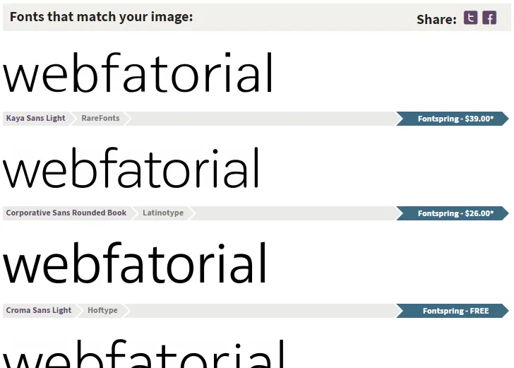 Identificador de fonte: resultado do Identify Fonts.