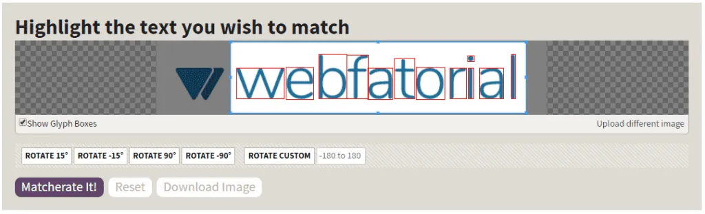 Identificador de fonte: Identify Fonts (Matcherator) em sua tela pós-upload.