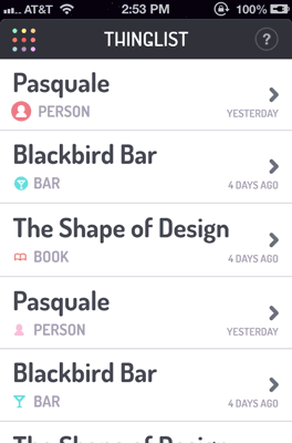 Interfaces Transicionais: Thinglist