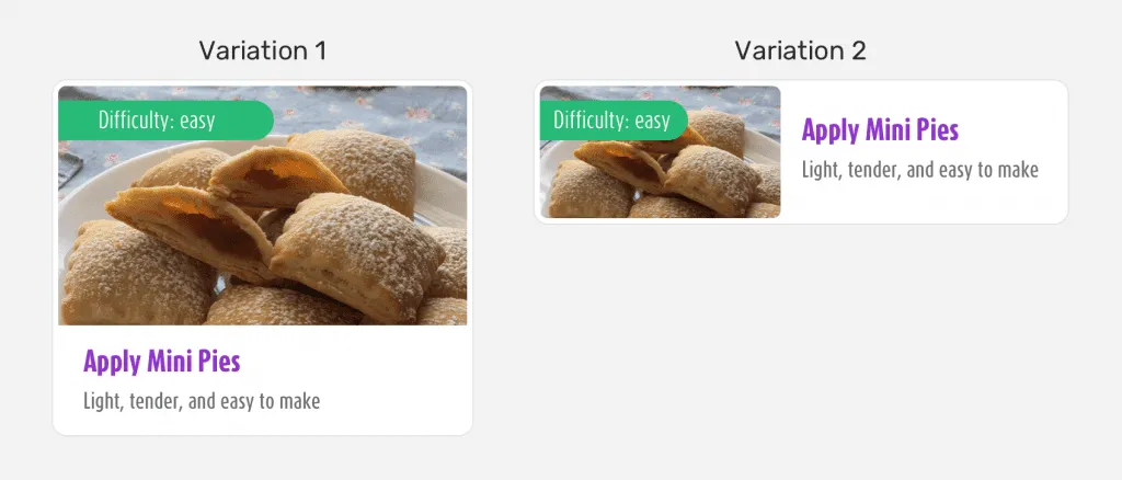 Pixel Perfect: variação do componente card.