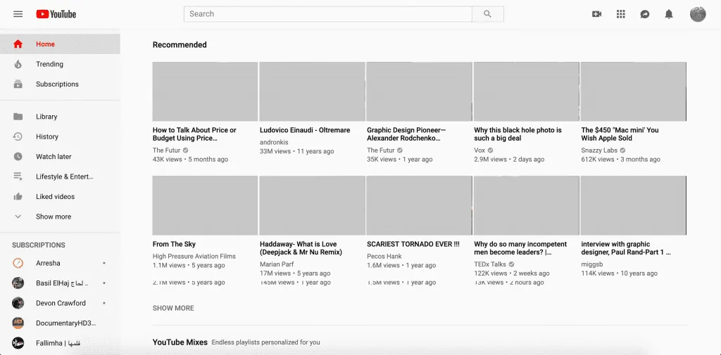 Pixel perfection: mockup representando o YouTube.