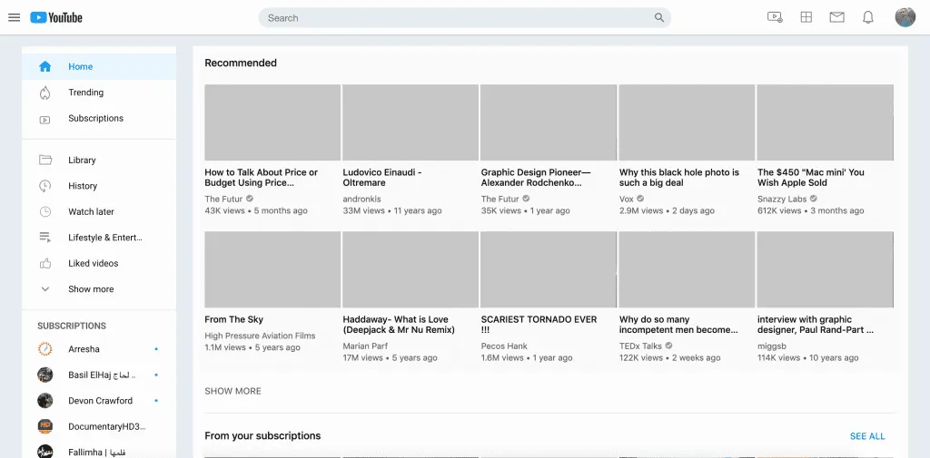 Pixel perfection: mockup representando o YouTube com ajustes de look & feel para aproximar com o Twitter.