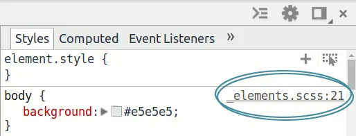 DevTools mostrando arquivo .scss