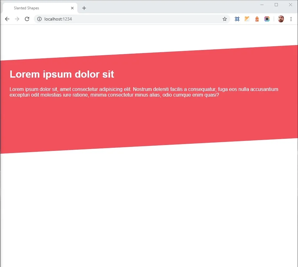 Exemplo de slanted shape: uma forma diagonal simples aplicada a um wrapper com conteúdo.
