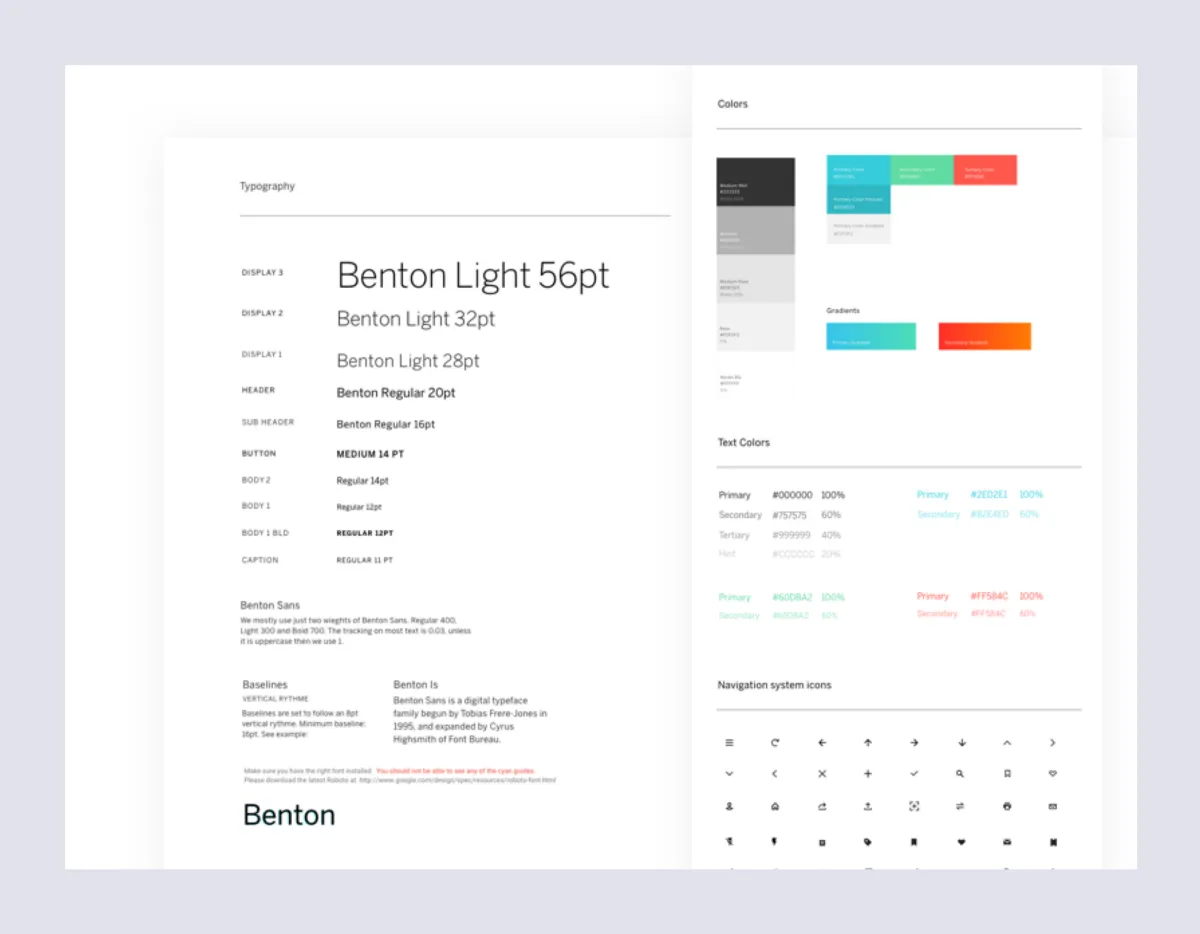 Processo para escolher fontes: screenshot de uma tela do programa Sketch com um style guide de fonte
